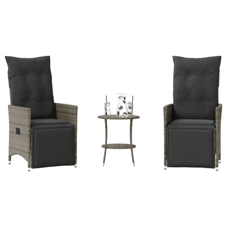 Vidaxl 3-delige bistroset met kussens poly rattan grijs