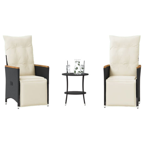 Vidaxl 3-delige bistroset met kussens poly rattan zwart