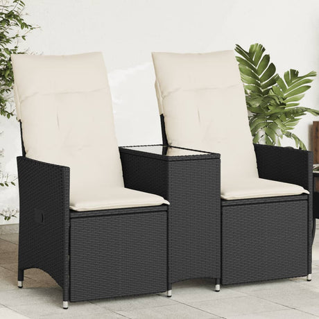 Vidaxl tuinbank 2-zits verstelbaar met tafel poly rattan zwart