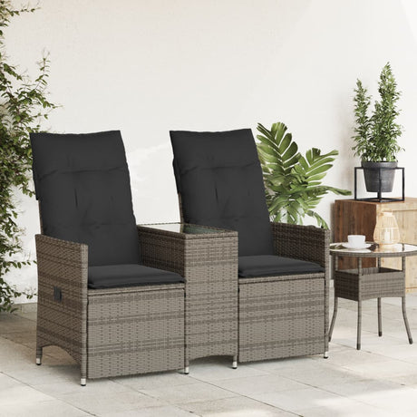 Vidaxl tuinbank 2-zits verstelbaar met tafel poly rattan grijs