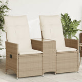 Vidaxl tuinbank 2-zits verstelbaar met tafel poly rattan beige