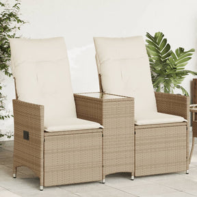 Vidaxl tuinbank 2-zits verstelbaar met tafel poly rattan beige