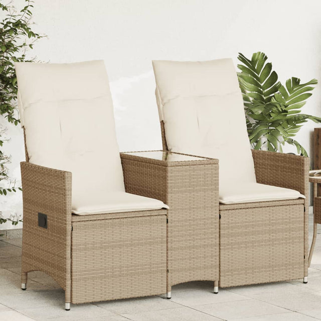 Vidaxl tuinbank 2-zits verstelbaar met tafel poly rattan beige