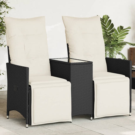 Vidaxl tuinbank 2-zits verstelbaar met tafel poly rattan zwart
