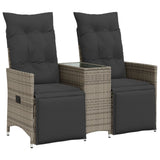 Vidaxl tuinbank 2-zits verstelbaar met tafel poly rattan grijs
