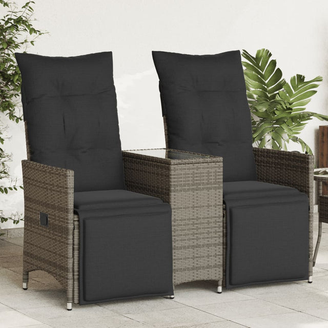 Vidaxl tuinbank 2-zits verstelbaar met tafel poly rattan grijs