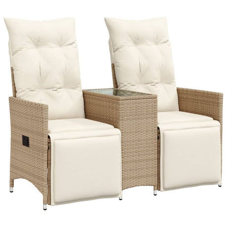Vidaxl tuinbank 2-zits verstelbaar met tafel poly rattan beige