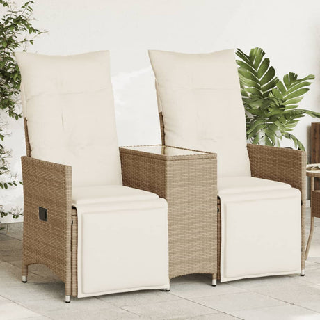 Vidaxl tuinbank 2-zits verstelbaar met tafel poly rattan beige