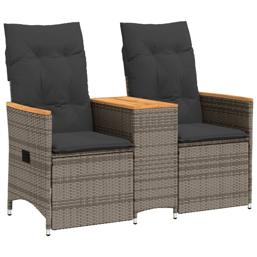 Vidaxl tuinbank 2-zits verstelbaar met tafel poly rattan grijs
