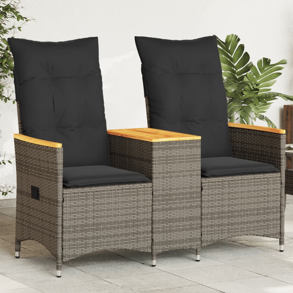 Vidaxl tuinbank 2-zits verstelbaar met tafel poly rattan grijs