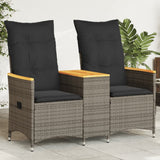 Vidaxl tuinbank 2-zits verstelbaar met tafel poly rattan grijs