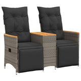 Vidaxl tuinbank 2-zits verstelbaar met tafel poly rattan grijs