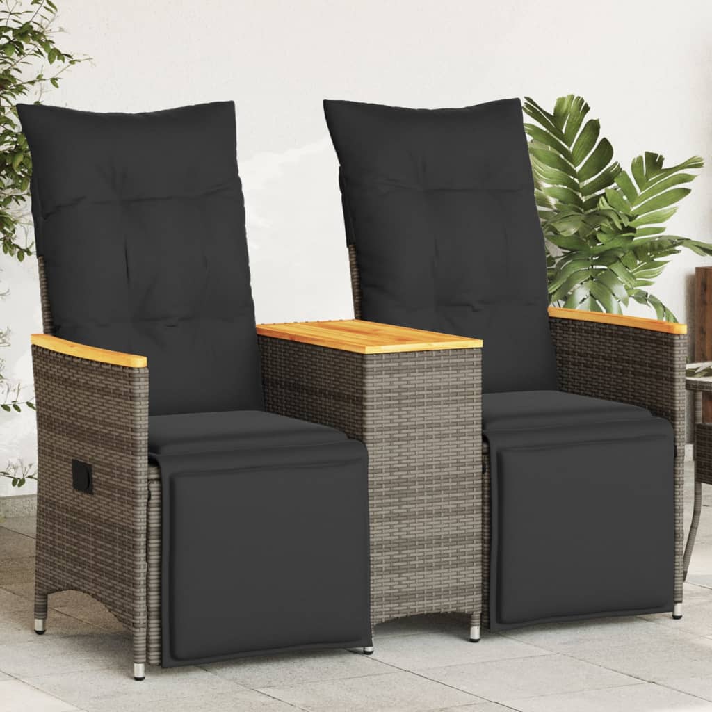 Vidaxl tuinbank 2-zits verstelbaar met tafel poly rattan grijs