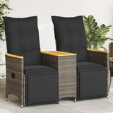 Vidaxl tuinbank 2-zits verstelbaar met tafel poly rattan grijs