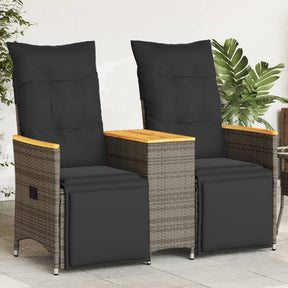 Vidaxl tuinbank 2-zits verstelbaar met tafel poly rattan grijs