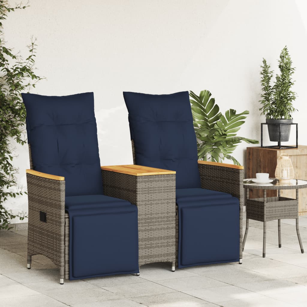 Vidaxl tuinbank 2-zits verstelbaar met tafel poly rattan grijs