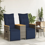 Vidaxl tuinbank 2-zits verstelbaar met tafel poly rattan grijs