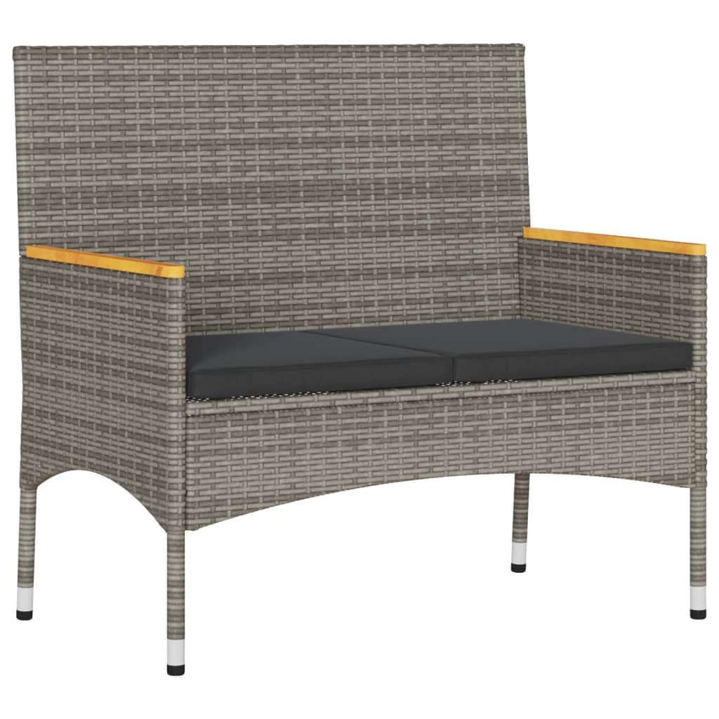 Vidaxl tuinbank 2-zits met kussens en tafel poly rattan grijs