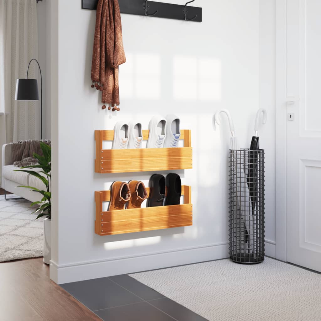 Vidaxx Schuhregale 2 Stk. 59x8,5x23,5 cm massives Kiefernholz, braun gewaschen