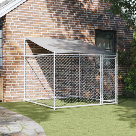 Vidaxxl Hundehütte mit Dach und Tür 2x2x2 m verzinkter Stahl grau