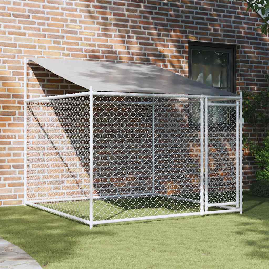 Vidaxxl Hundehütte mit Dach und Tür 2x2x2 m verzinkter Stahl grau