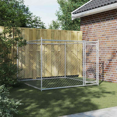 Vidaxxl Hundehütte mit Tür 2x2x1,5 m verzinkter Stahl grau
