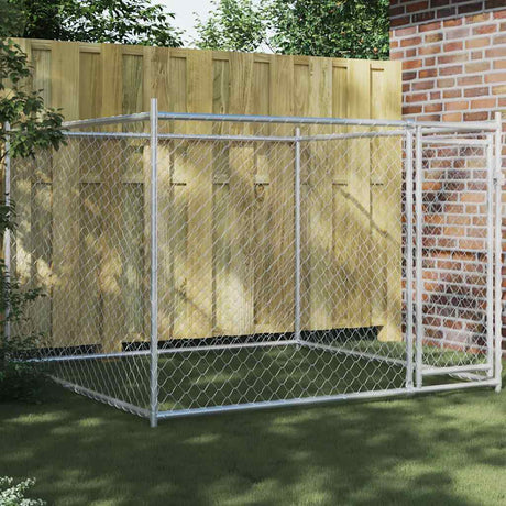 Vidaxxl Hundehütte mit Tür 2x2x1,5 m verzinkter Stahl grau