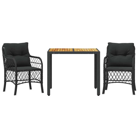 Vidaxl 3-delige bistroset met kussens poly rattan zwart
