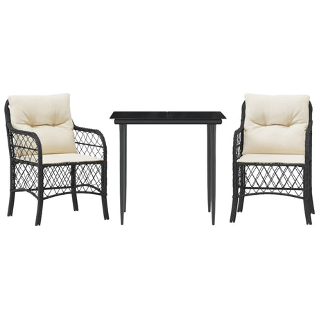 Vidaxl 3-delige bistroset met kussens poly rattan zwart