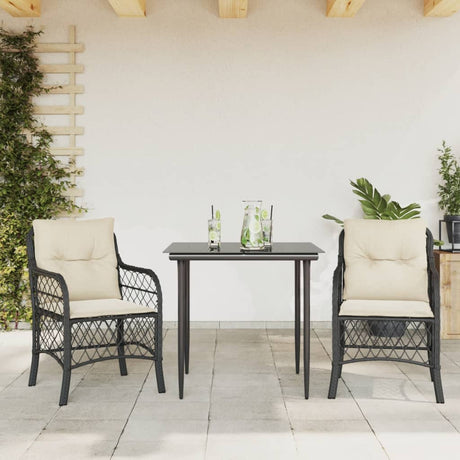Vidaxl 3-delige bistroset met kussens poly rattan zwart