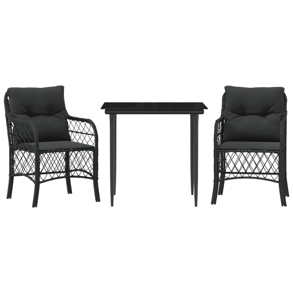 Vidaxl 3-delige bistroset met kussens poly rattan zwart