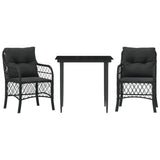 Vidaxl 3-delige bistroset met kussens poly rattan zwart