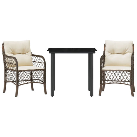 Vidaxl 3-delige bistroset met kussens poly rattan bruin