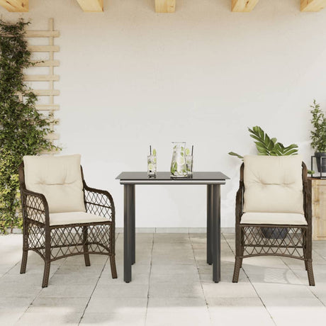 Vidaxl 3-delige bistroset met kussens poly rattan bruin