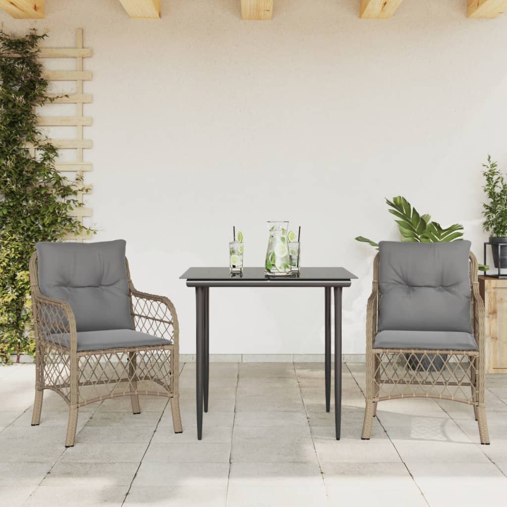 Vidaxl 3-delige bistroset met kussens poly rattan gemengd beige