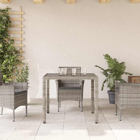 Vidaxl tuintafel met glazen blad 90x90x75 cm poly rattan grijs