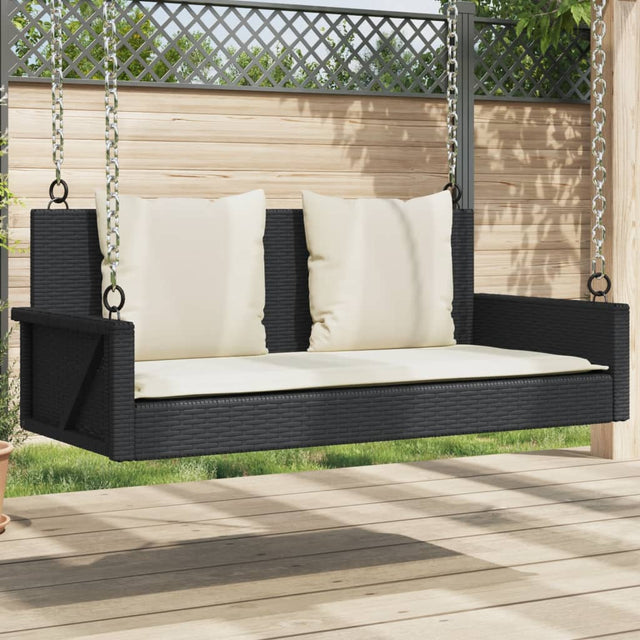 Vidaxl schommelbank met kussens zwart 119x56x48 cm poly rattan