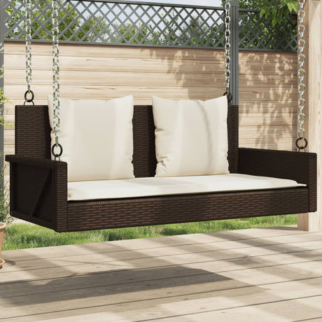 Vidaxl schommelbank met kussens 119x56x48 cm poly rattan bruin