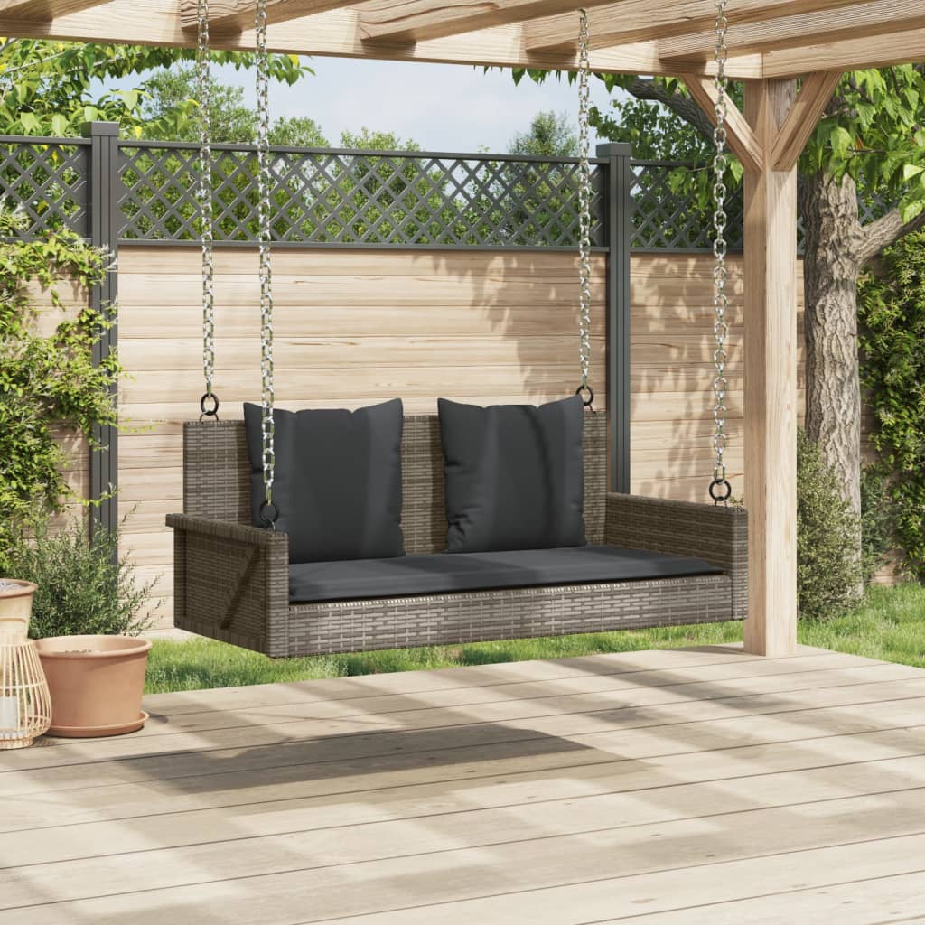 Vidaxl schommelbank met kussens 119x56x48 cm poly rattan grijs