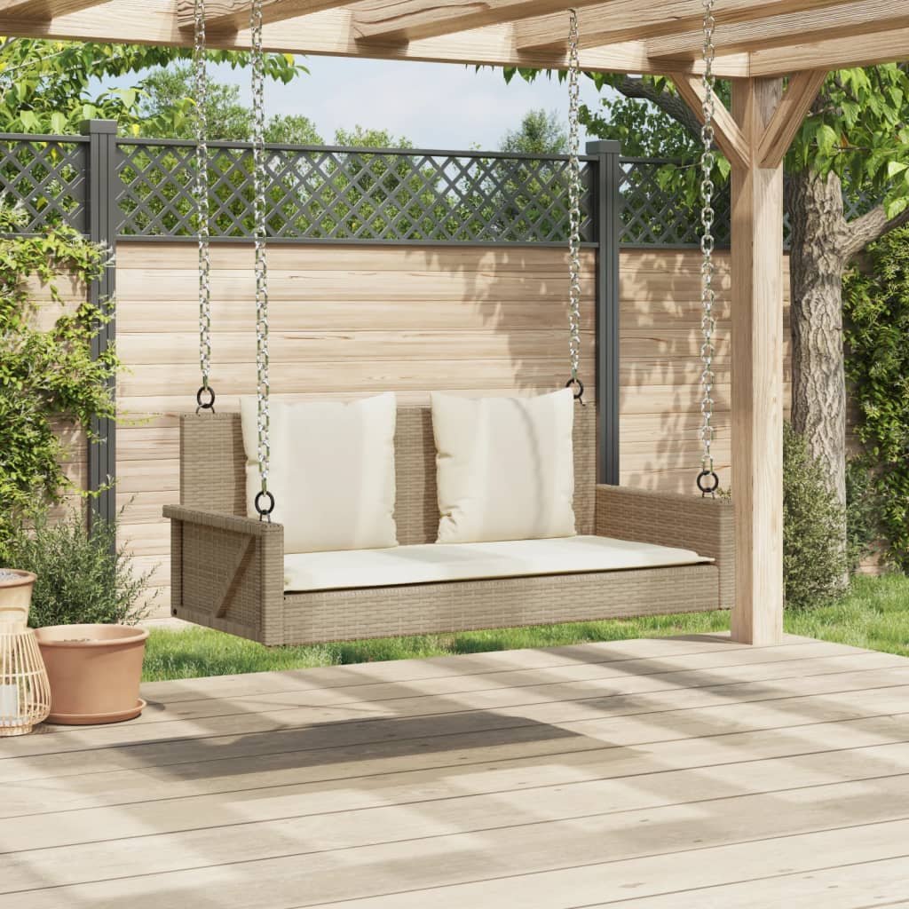 Vidaxl schommelbank met kussens 119x56x48 cm poly rattan beige