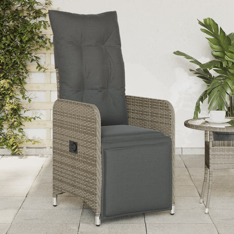 Vidaxl tuinstoel verstelbaar met kussens poly rattan grijs