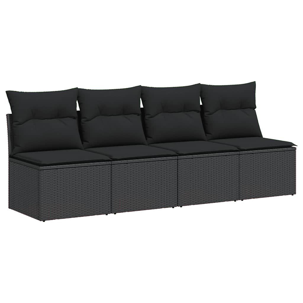 Vidaxl tuinbank met kussens 4-zits zwart poly rattan