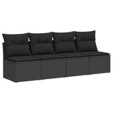 Vidaxl tuinbank met kussens 4-zits zwart poly rattan
