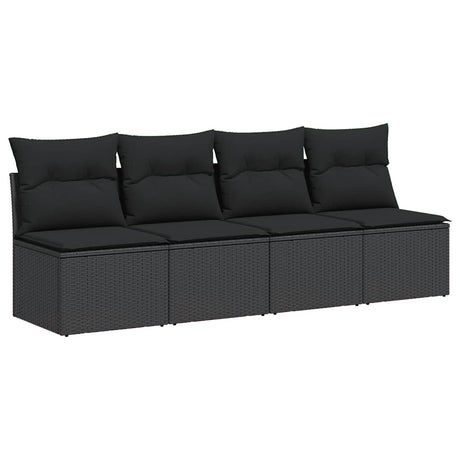 Vidaxl tuinbank met kussens 4-zits zwart poly rattan