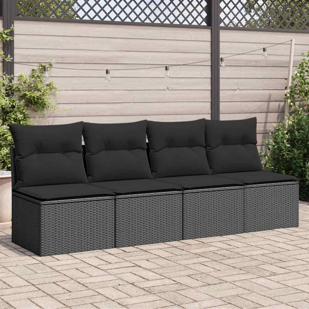 Vidaxl tuinbank met kussens 4-zits zwart poly rattan