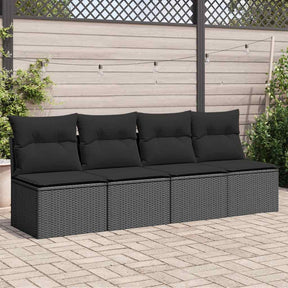 Vidaxl tuinbank met kussens 4-zits zwart poly rattan