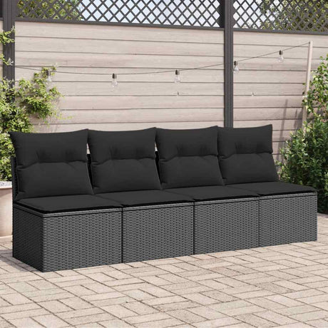 Vidaxl tuinbank met kussens 4-zits zwart poly rattan