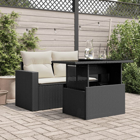 Vidaxl tuintafel met glazen blad 100x55x73 cm poly rattan zwart