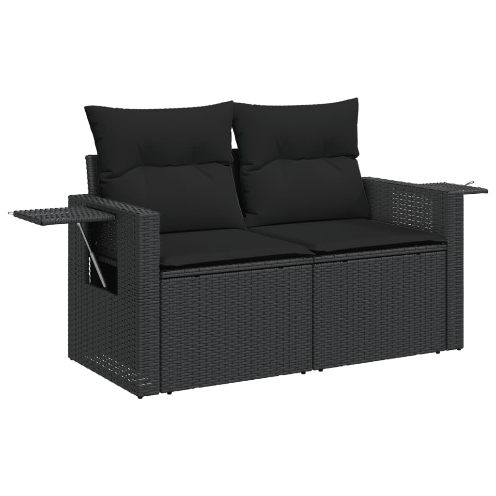 Vidaxl tuinbank 2-zits met kussens poly rattan zwart