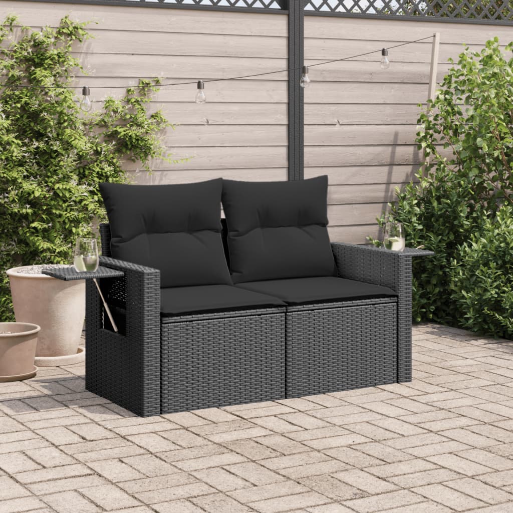 Vidaxl tuinbank 2-zits met kussens poly rattan zwart